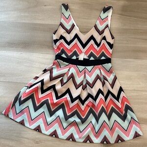 Crystal Doll Asymmetrical Zigzag Dress in Pink, Black, and Cream